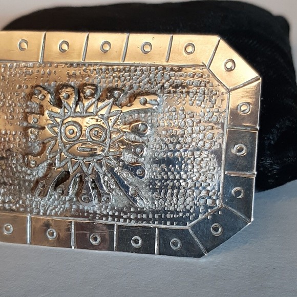 Vintage Industria Peruana 900 Sterling Silver Square Pin Brooch Sun Tonatiuh - Picture 4 of 8
